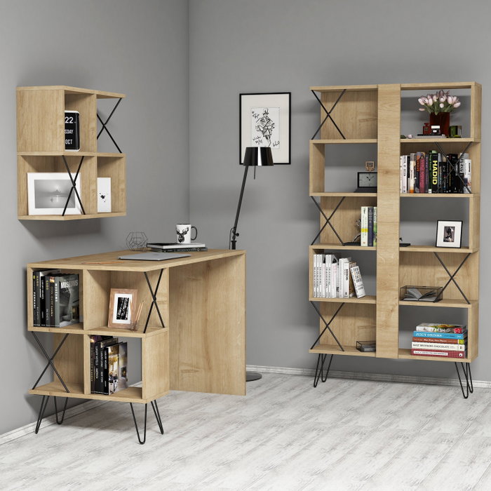 Hanah Home Extra 2 - Oak Mesa de estudio y estantería